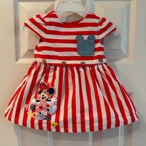 Disney - Red and White Striped Dress with Minnie Mouse Beach Patch - 0-3 months
